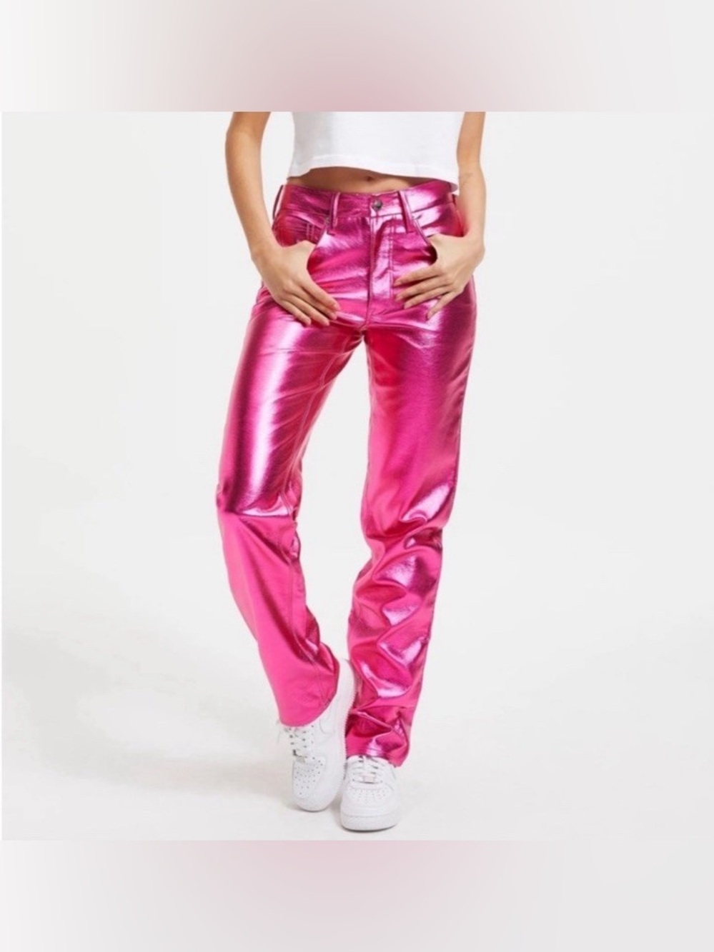 Good American Icon Metallic Faux Leather Jean in Pink Size 2 / 26